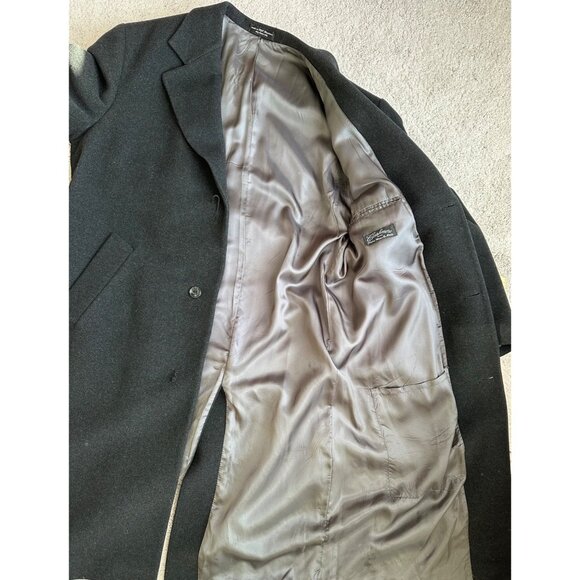 Andrew Fezza R-46 Black Wool & Cashmere Blend Mens Long Overcoat w/ Lapel Pin - Picture 14 of 16